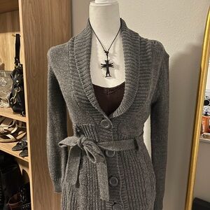 Forever 21 Gray Belted Cardigan Sweater